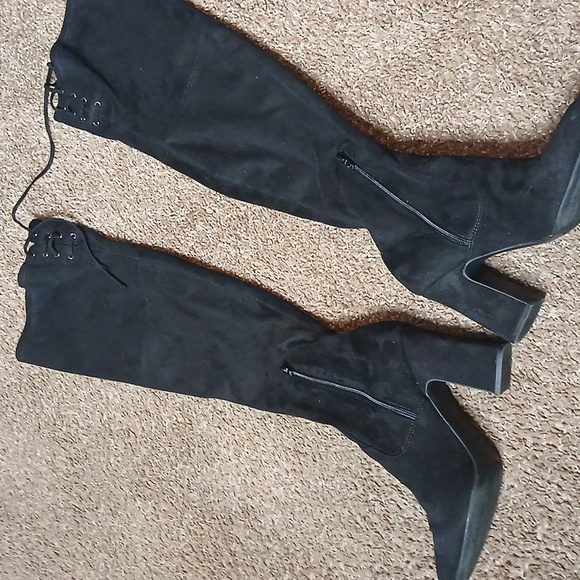 Unisa black knee high chunky heeled boots size 9.5 - Picture 2 of 16